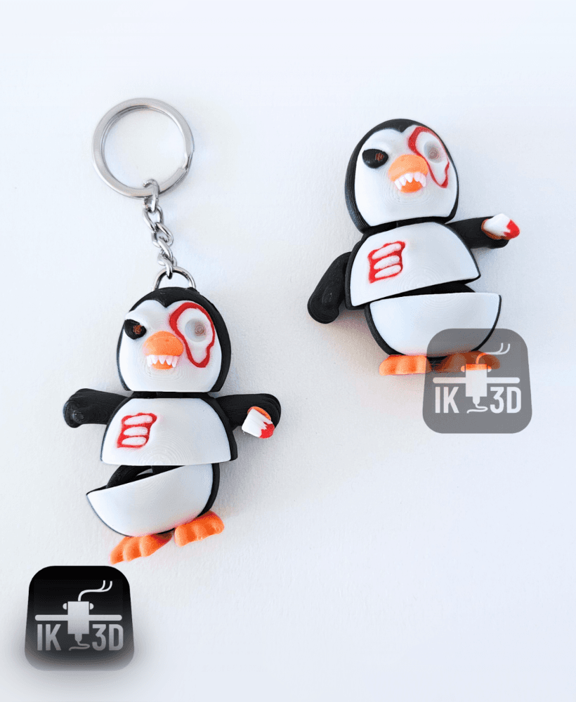 Flexi Mini Killer Penguin / Print In Place Figurine + Keychain 3d model