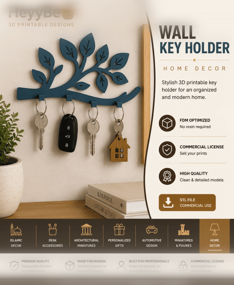 Leaf Branch Wall Key Holder | Decorative Key Rack | 3D Printable STL 3d model
