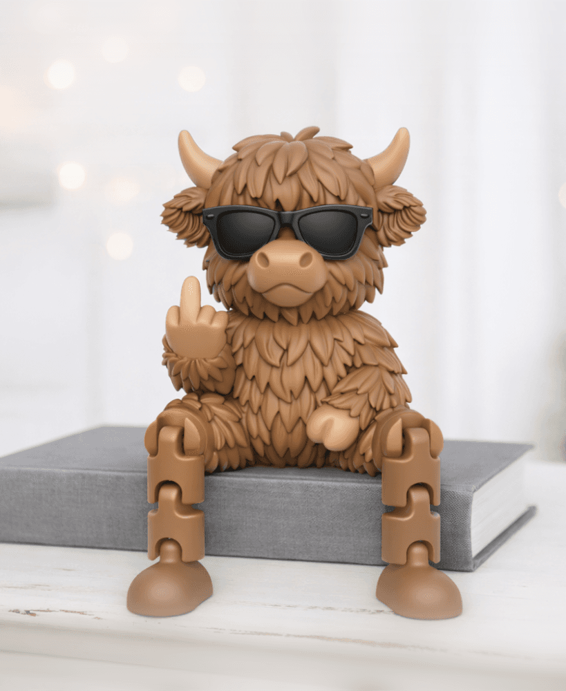 Flexi Highland Cow | Articulated Middle Finger Figure | Funny Desk Decor 3d model