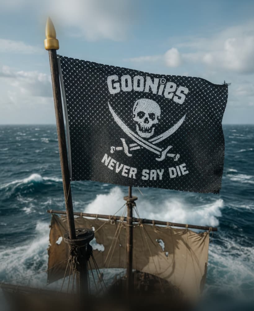 Goonies Never Say Die – Double-Sided 3D Printed Pirate Flag (Real Fabric Feel) 3d model