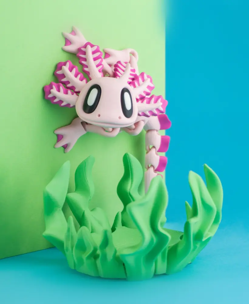 Blob Axolotl - Flexi Articulated Magnetic Art Toy with Seaweed Container 3d model