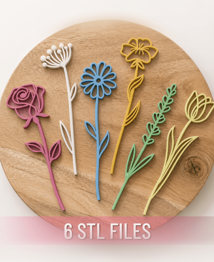 Minimal Floral Bouquet Decor - 6 Pcs Bundle | Botanical Line Art Flower Set - Aesthetic Home Decor 3d model