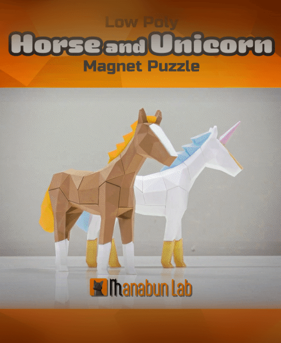 Low Poly Horse and Unicorn Magnet Puzzle (No supports, no AMS) 3d model