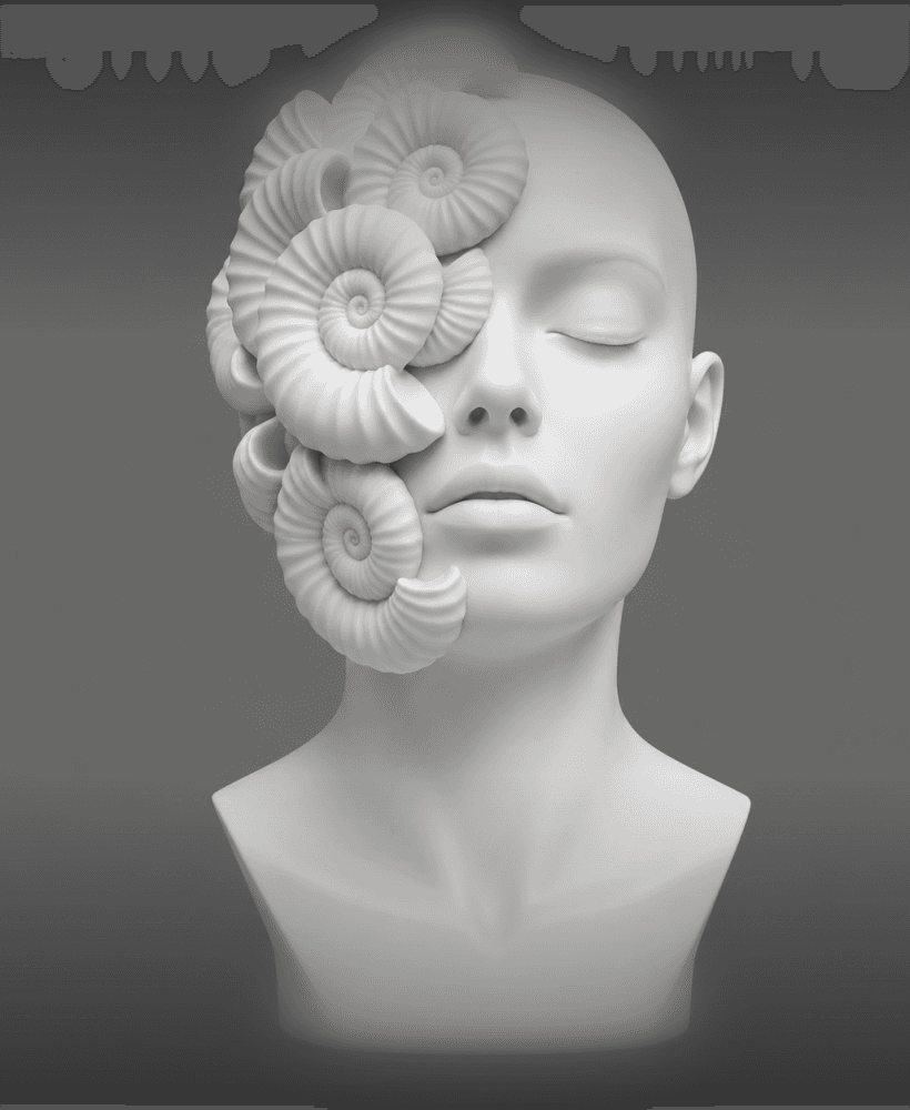 Surreal Nautilus Woman Bust STL | Modern Sculpture | Decorative Art Statue 3d model