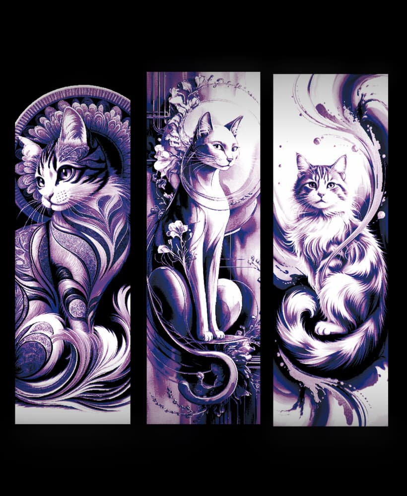 Artistic designs of cats with a nostalgic feel - Set of bookmarks 3d model