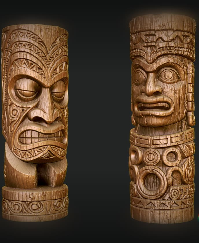 Traditional Wooden Totems/2 models 3d model
