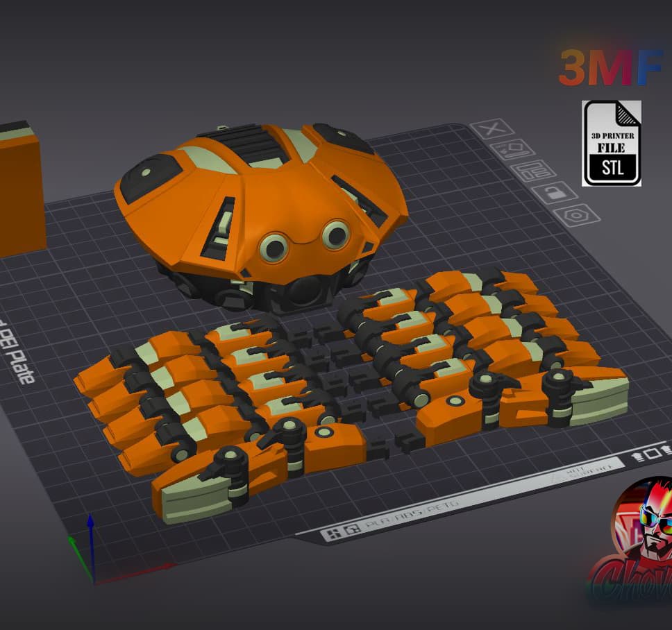 articulated mechanical crab (stl and 3mf) multicolor 3d model