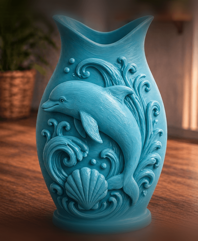 Blue Dolphin Ocean Wave Vase 3d model