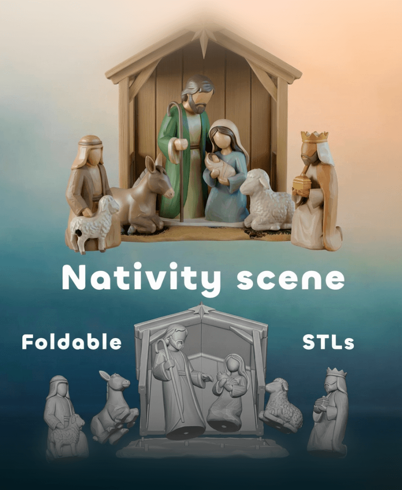 Nativity Scene STL Files - Foldable Christmas Bethlehem - Holiday 3D Print Models 3d model