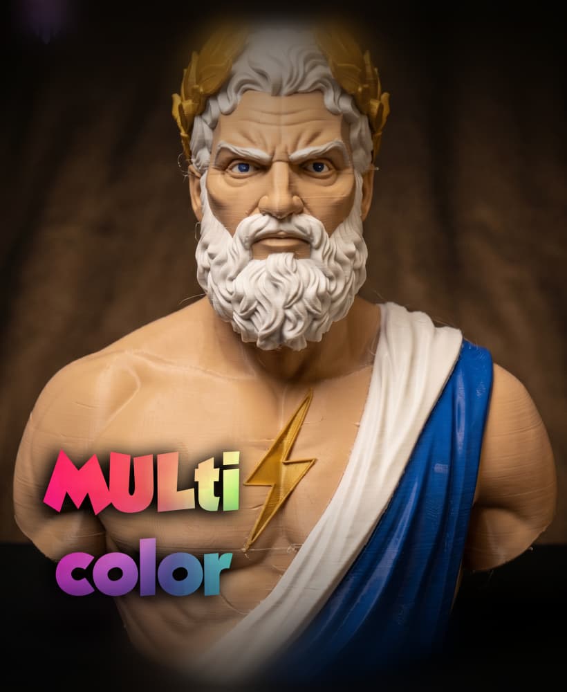 Zeus Bust 3MF | Greek Mythology Multi-Color | FDM 3d model