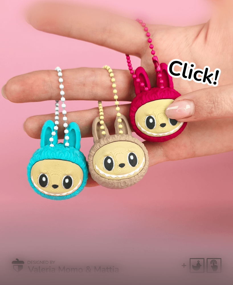 Labubu Clicker + Keychain, Print-in-Place & Print-in-Parts, Clicky Toy 3d model
