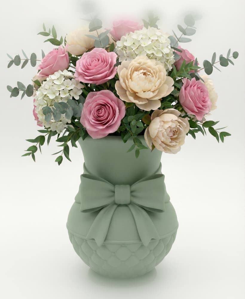 Bow Vase – Quilted Coquette Planter Pot – Elegant Ribbon Home Decor 3d model