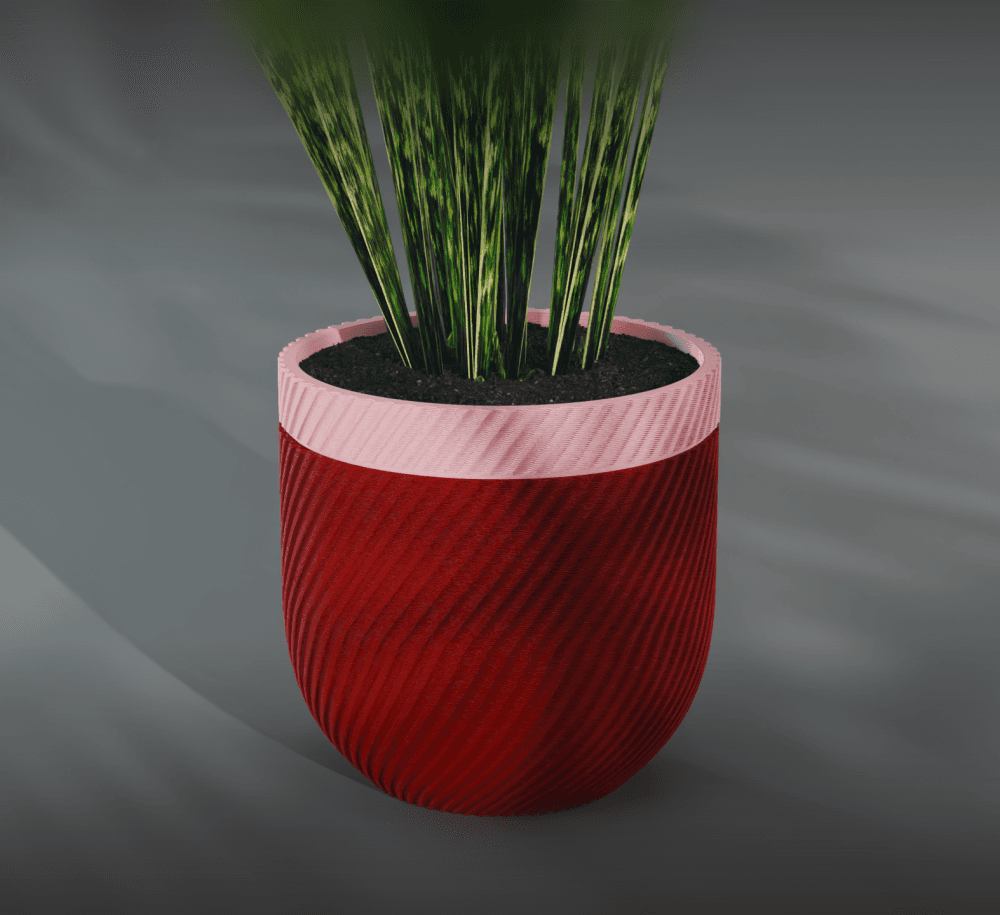 Kaze Planter Pot, Striped Diagonal | Small, Medium, Large | Self Watering and Drip Tray 3d model