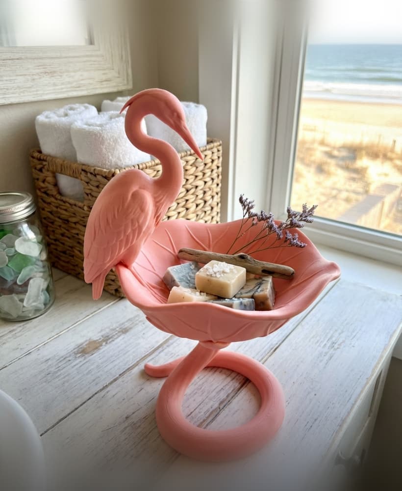 Coastal Heron Lily Pad Catchall – Elegant Flamingo Pink Tropical Soap Dish & Jewelry Tray 3d model