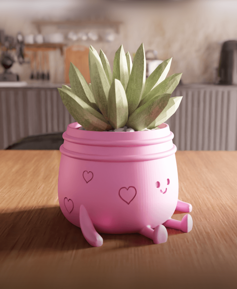 Cute Smiling Character Heart Planter 3d model