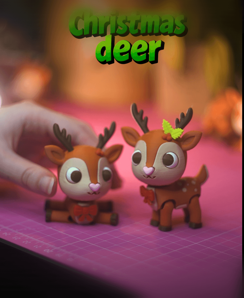 Cute Christmas Deer – Flexible Print-in-Place Holiday Toy 3d model
