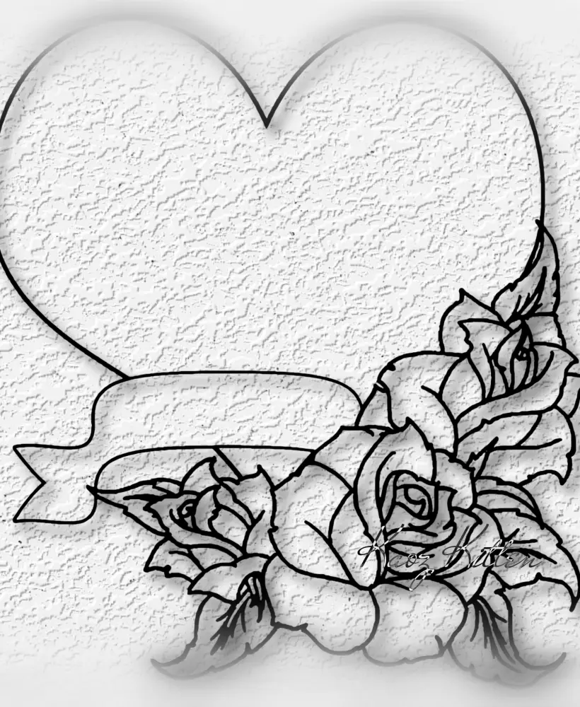 heart with ribbon and roses wall art valentines day home decor 3d model
