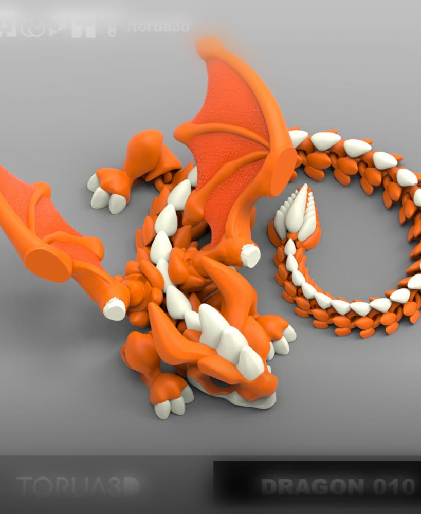 Articulated dragon with wings 010 - Print in place - No supports - STL 3d model