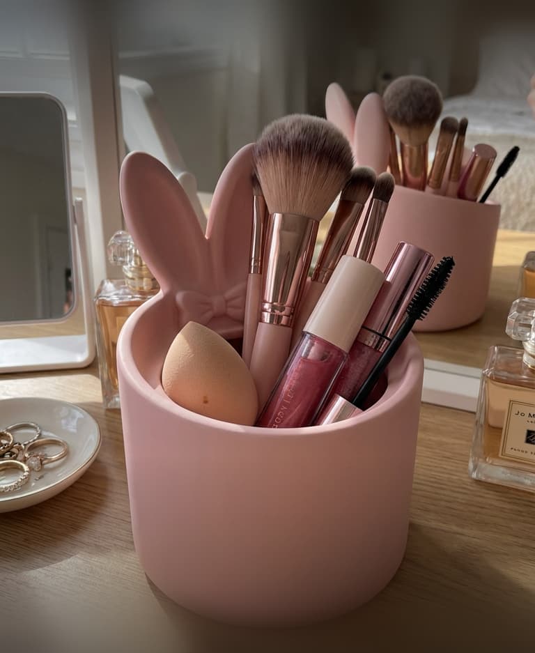 Coquette Bunny Makeup Brush Holder | Pink Vanity Organizer Cup 3d model