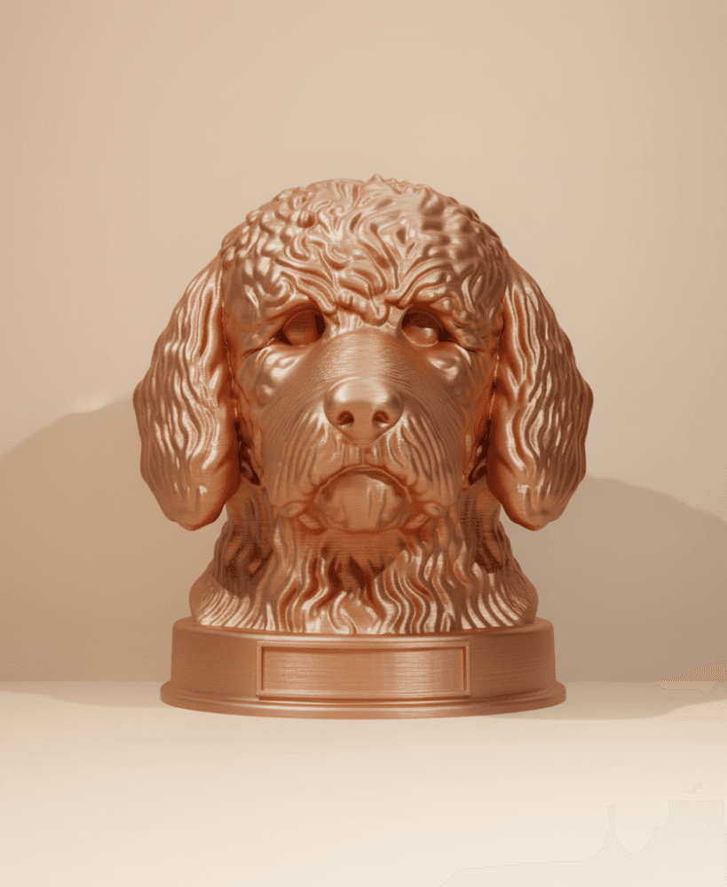 Barbet Dog Bust with Nameplate - 3D Printable Pet Memorial Statue 3d model