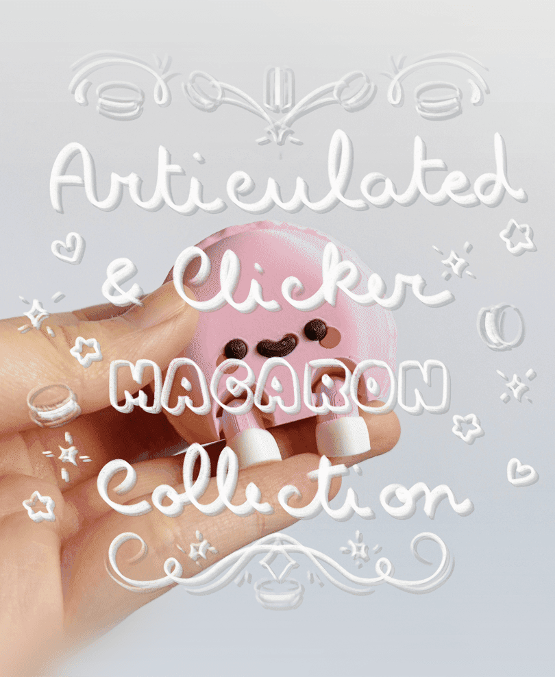 Cute Articulated & Clicker Macaron | NO-AMS | Print-in-place | Support-free 3d model