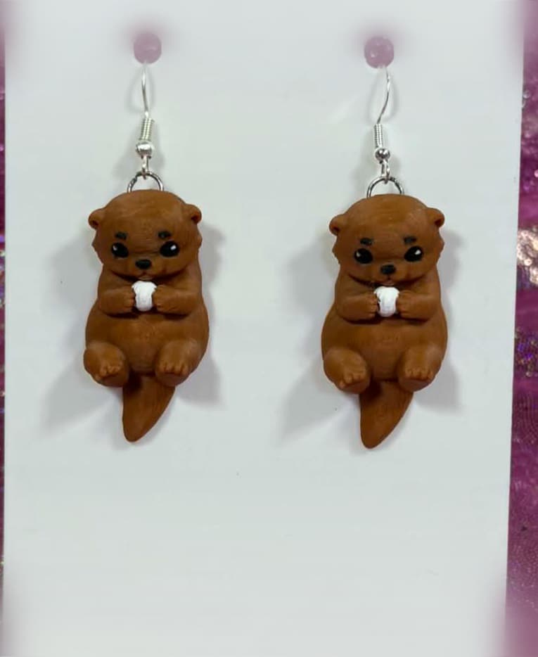 Otter Holding a Rock Earrings 3d model