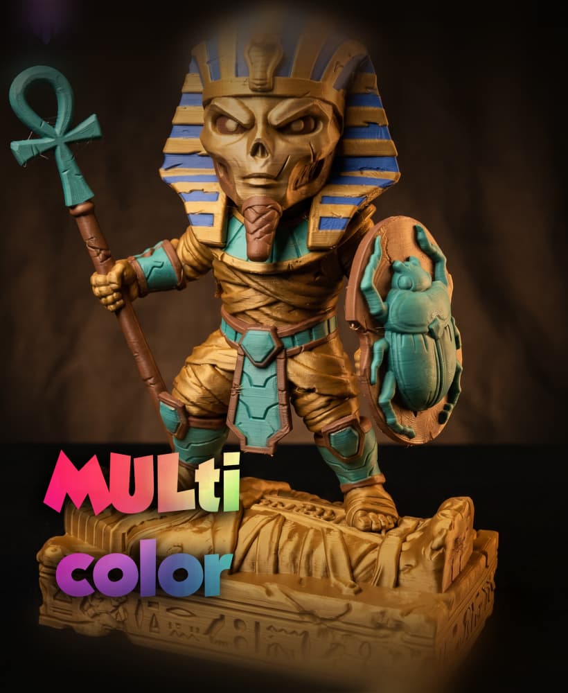 Mummy Pharaoh Chibi 3MF | Egyptian Multi-Color | Scarab Shield 3d model