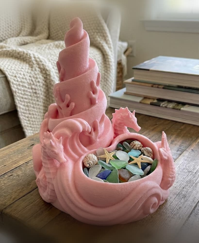 Seahorse Spiral Ocean Shell Catchall - Sculptural Nautical Decor 3d model