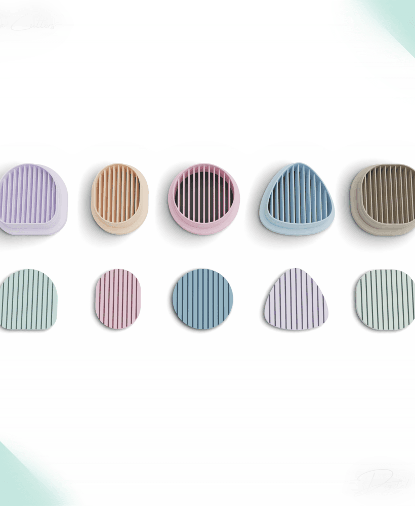 Striped Basic Shapes Polymer Clay Cutter Package, 5 Models, 2 Cutter Version, 5 Sizes Included 3d model