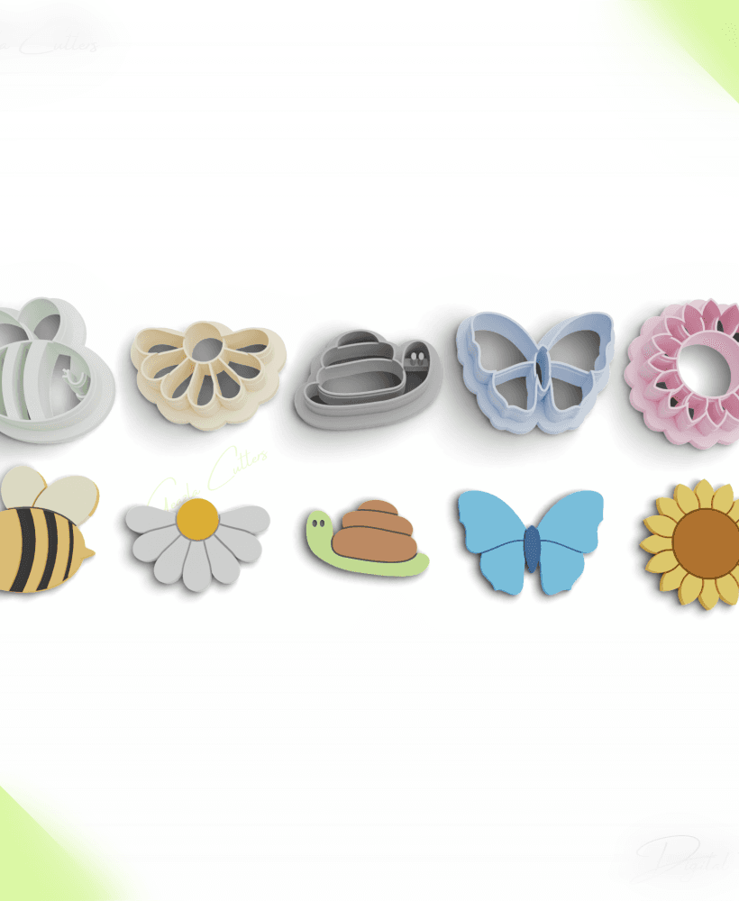 Spring Polymer Clay Cutter Package, 5 Models, 2 Cutter Version, 5 Sizes Included, No: 1093 3d model