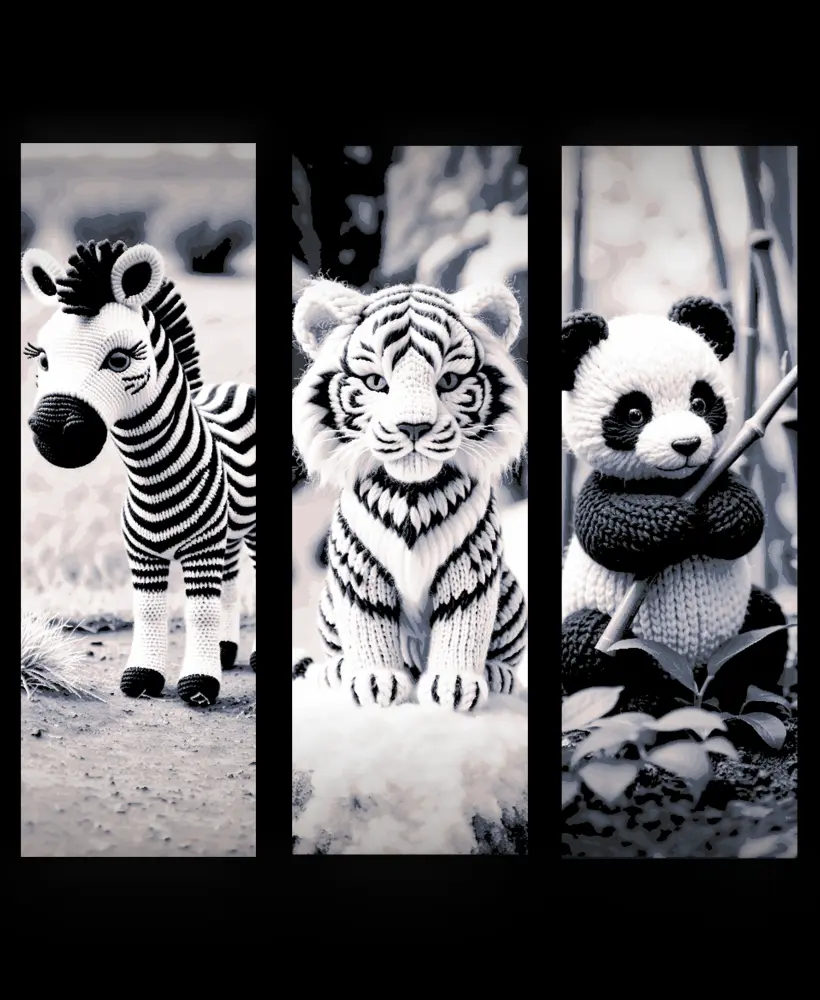 Black and White colors in Nature - Knitted Animals Set of bookmarks 3d model