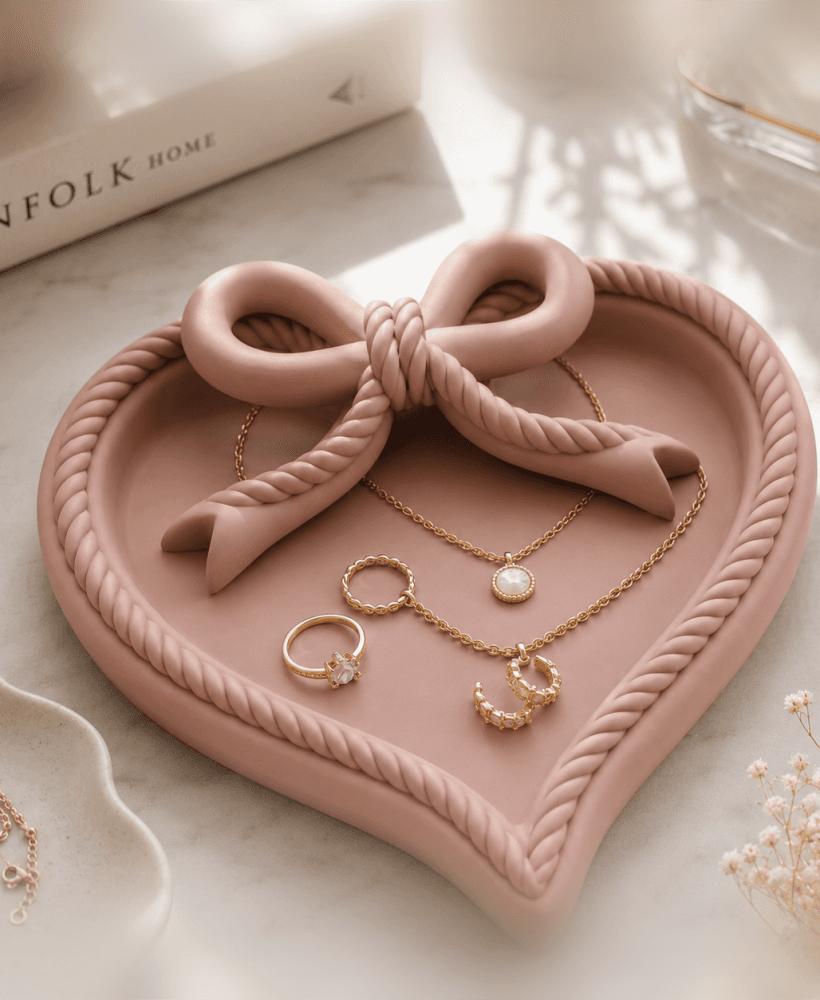 Heart Jewelry Tray STL – Coquette Bow Ring Holder & Feminine Vanity Organizer 3d model