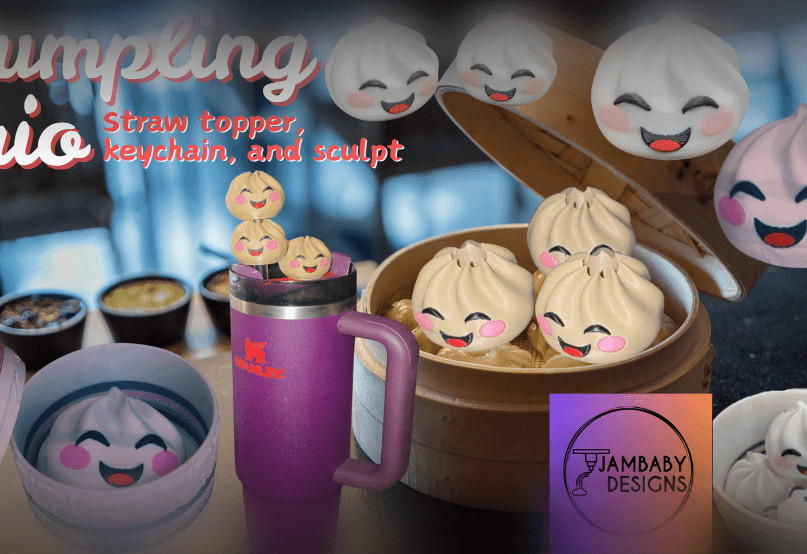 Dumpling Trio-- Straw Topper, Keychain and Sculpt 3d model