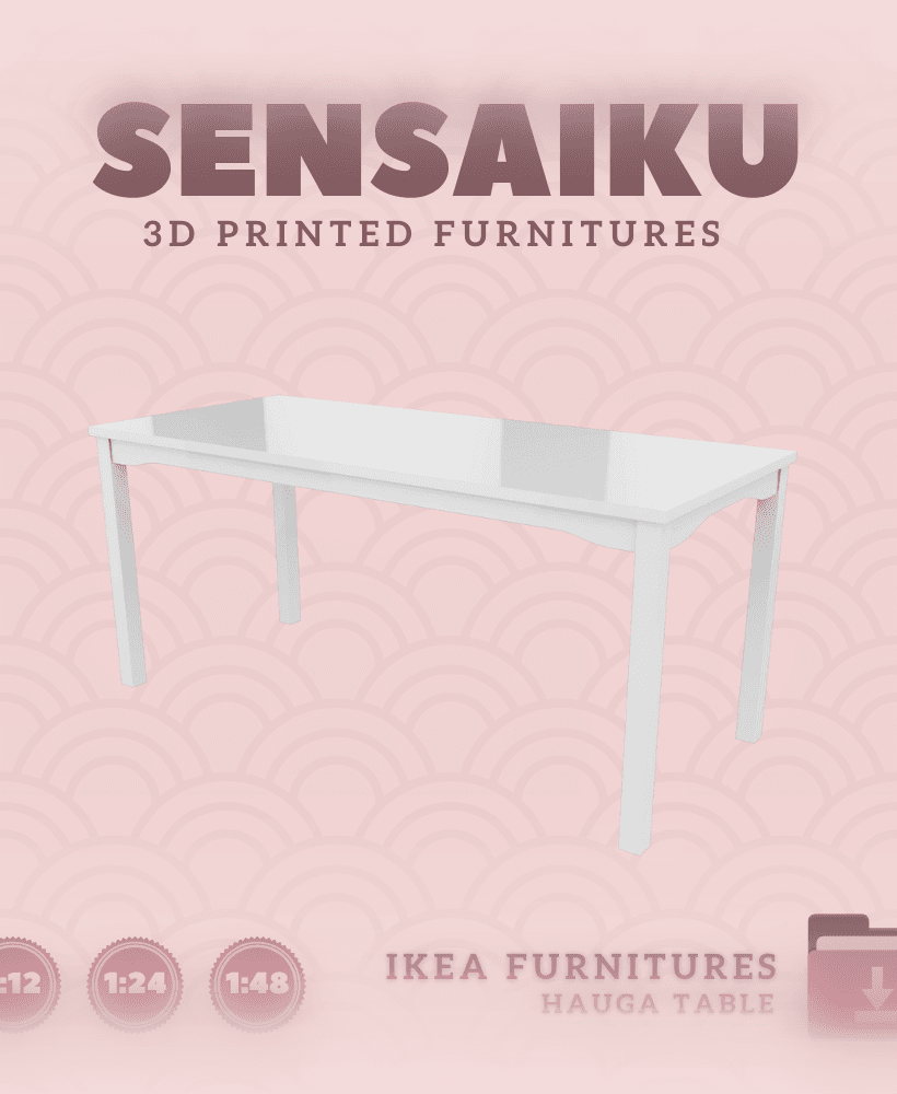 Miniature Replica HAUGA Table V2 for Miniature Dollhouse - IKEA (1:12,24,48) - 3D Print Instant Down 3d model
