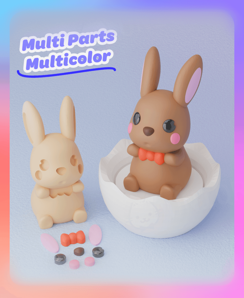 Easter Bunny Clicker & Keychain (Multicolor & Separated Parts) 3d model