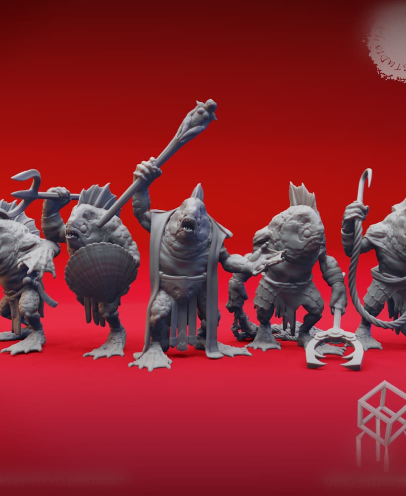 Kuo-toa Mob - Tabletop Miniatures (Pre-Supported) 3d model