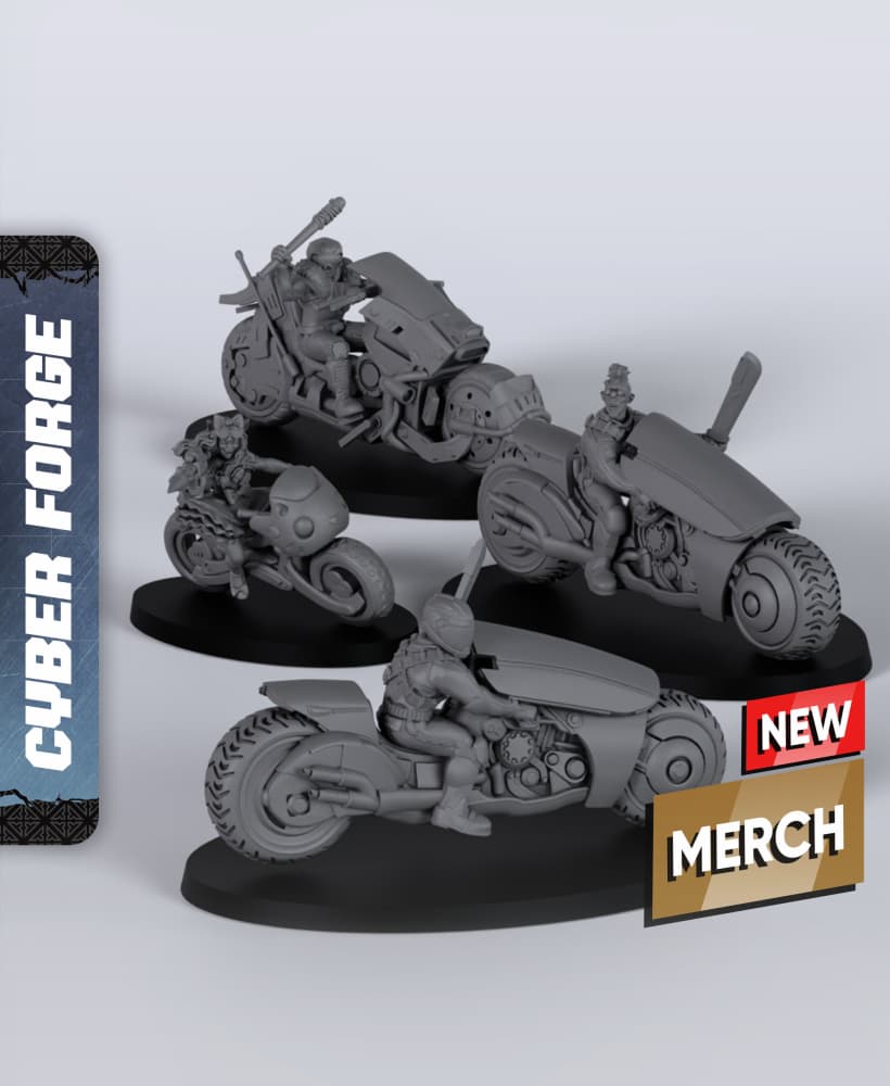 Cyber Bikers - With Free Cyberpunk Warhammer - 40k Sci-Fi Gift Ideas for RPG and Wargamers 3d model
