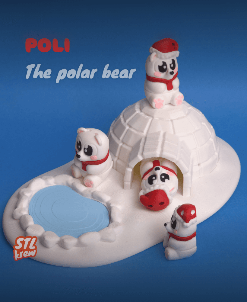 Cute articulated christmas polar bear - Poli 3d model