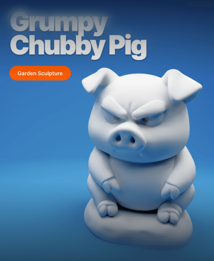 Grumpy Chubby Pig on a Rock – 3D Printable Figurine for Garden or Decor 3d model