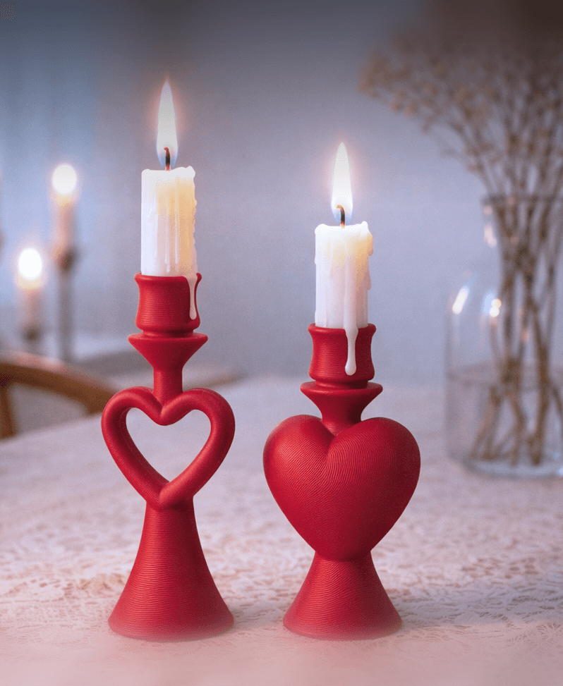 Heart Candlestick Holder Set | Romantic Candle Holder Decor | Valentine Table Centerpiece 3d model