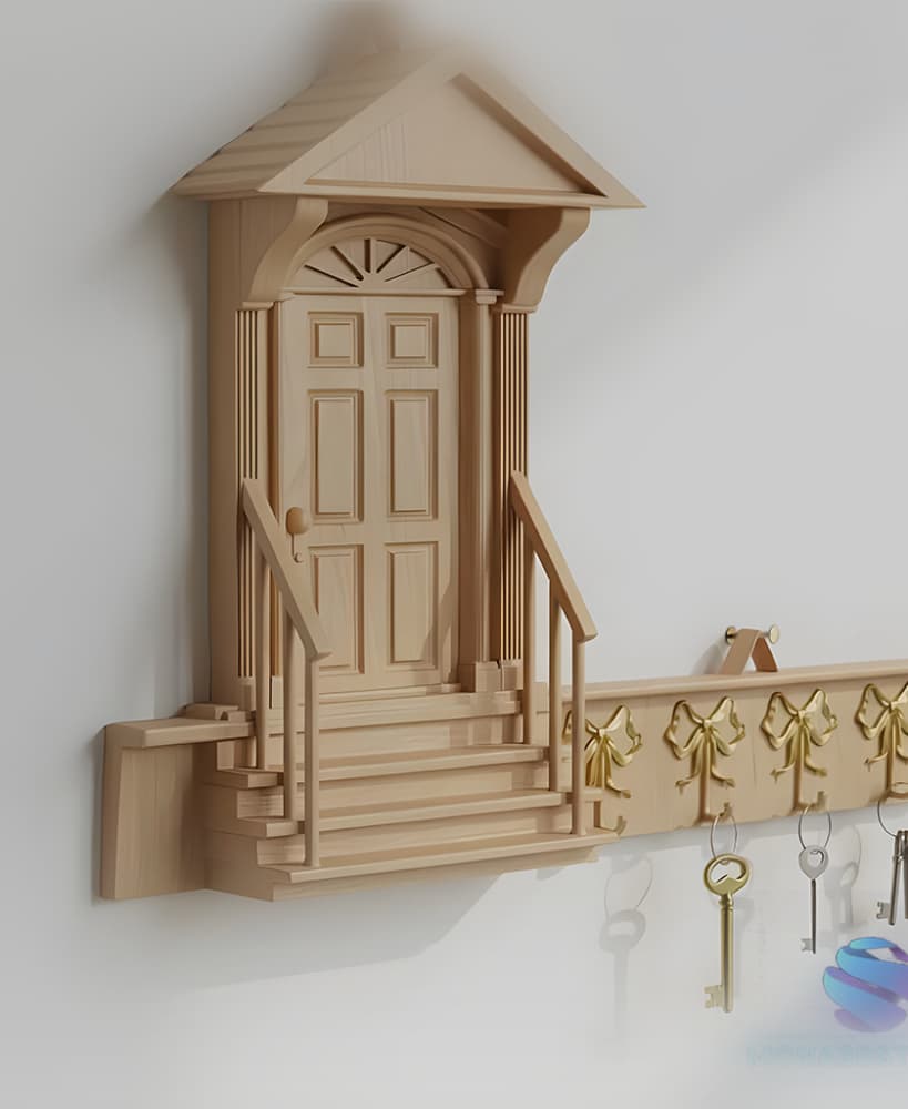 Wooden House Entryway Wall Key Holder - Commercial License 3d model