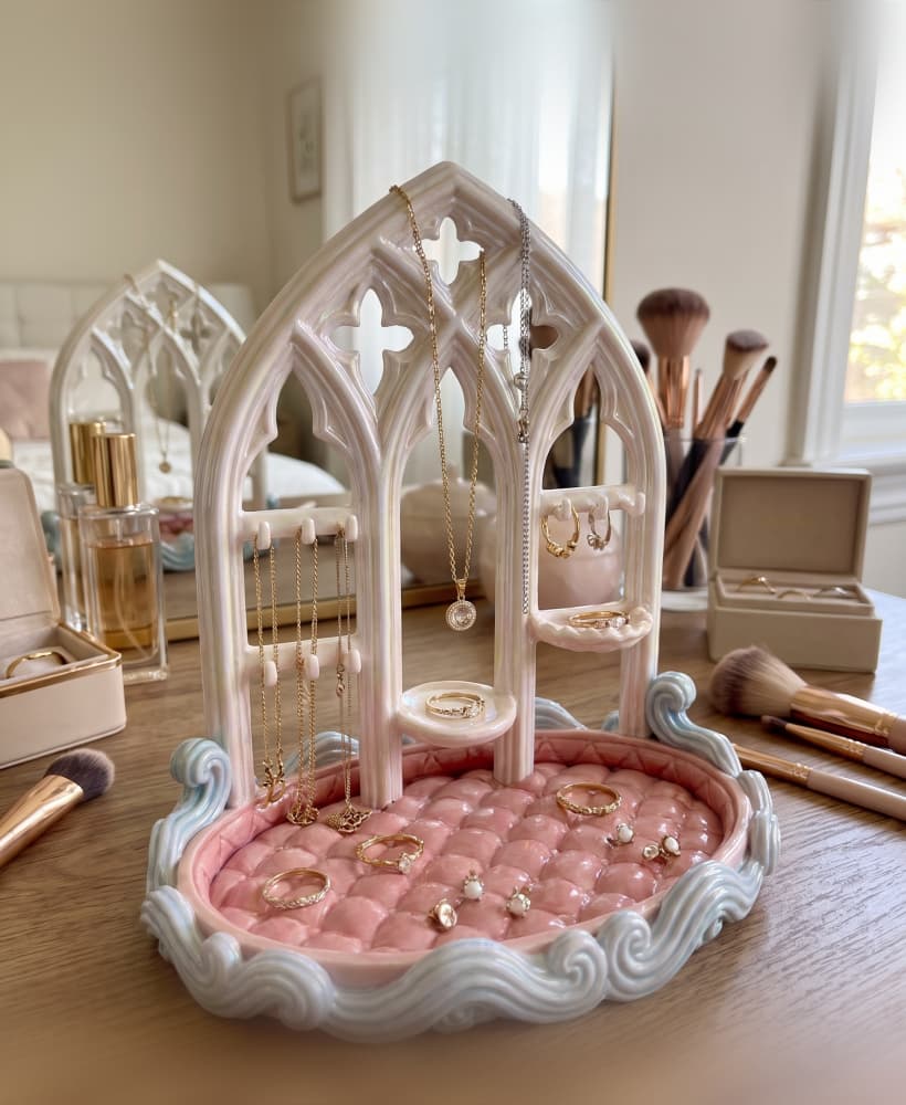 Gothic Arch Jewelry Organizer with Tufted Tray 3d model