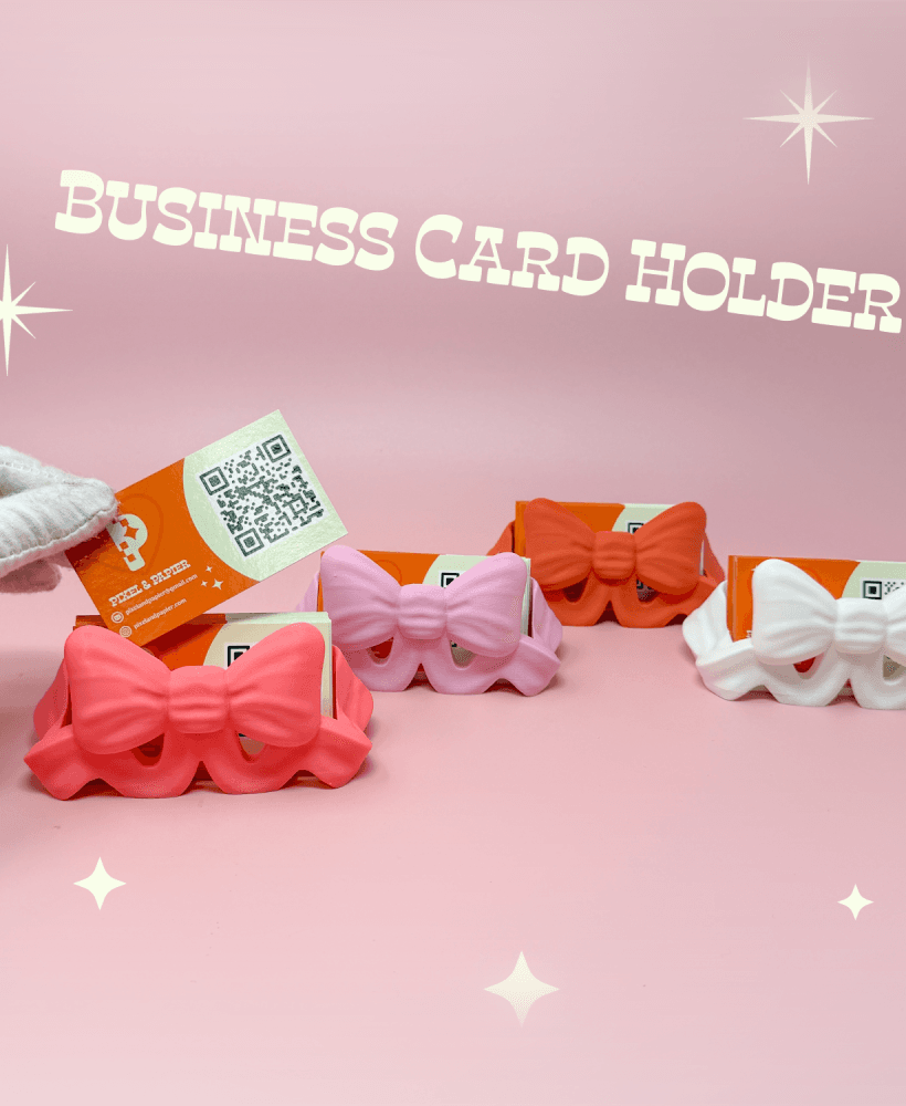 Retro Bow Business Card Holder - Kitsch Cute Chunky Desk Office Decor Coquette Whimsical Girly 3d model