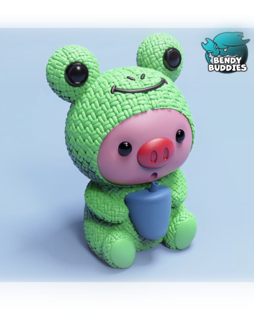 Piggy Frog Costume / Cute Knitted Beast Model / Collectible Pigface Figure / Print-in-Place Statue 3d model