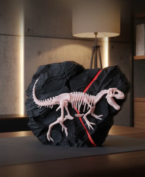 Dinosaur Fossil Sculpture - T-Rex Skeleton in Rock for Shelf and Desk Decor 3d model
