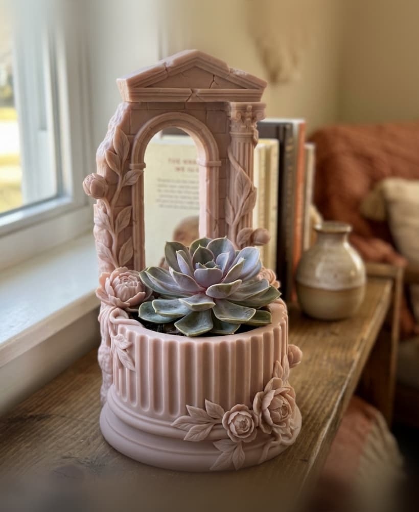 Classical Roman Archway Flower Planter - Ancient Ruins Greek Column Succulent Pot Home Decor 3d model