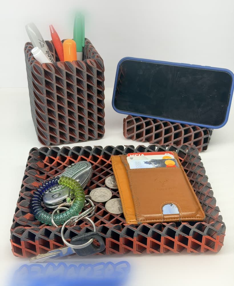 R7 Lattice Desk Set – 3D Printable EDC Tray, Pen Cup & Phone Stand STL | R7Makers 3d model