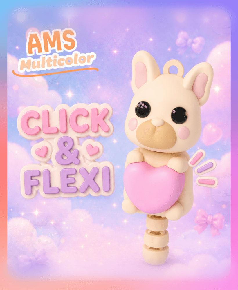 French Bulldog Love Heart Fidget Clicker Toy (Multicolor) 3d model