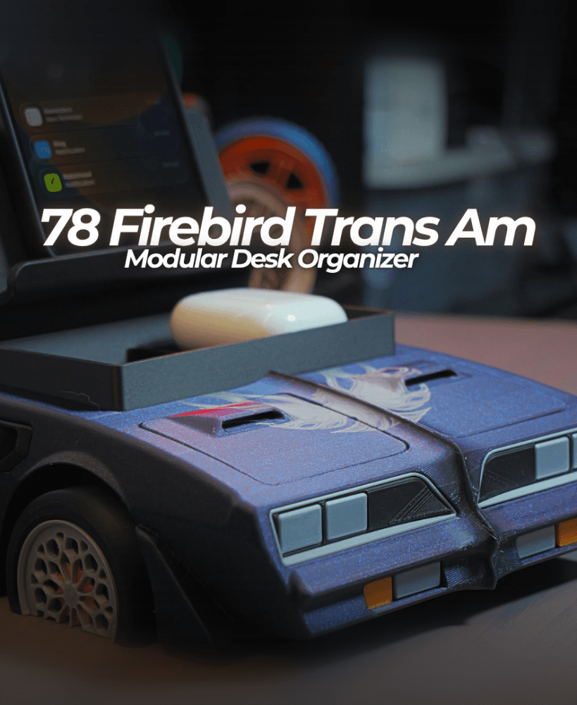 78 Trans Am Firebird Desk Organizer | Phone Stand + AirPods Storage | Modular 3D Print 3d model