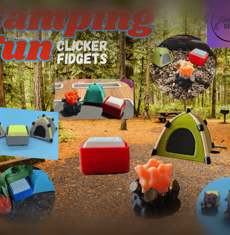 Camping Fun Clicker Fidgets Collection-- Tent, Cooler and Campfire! 3d model